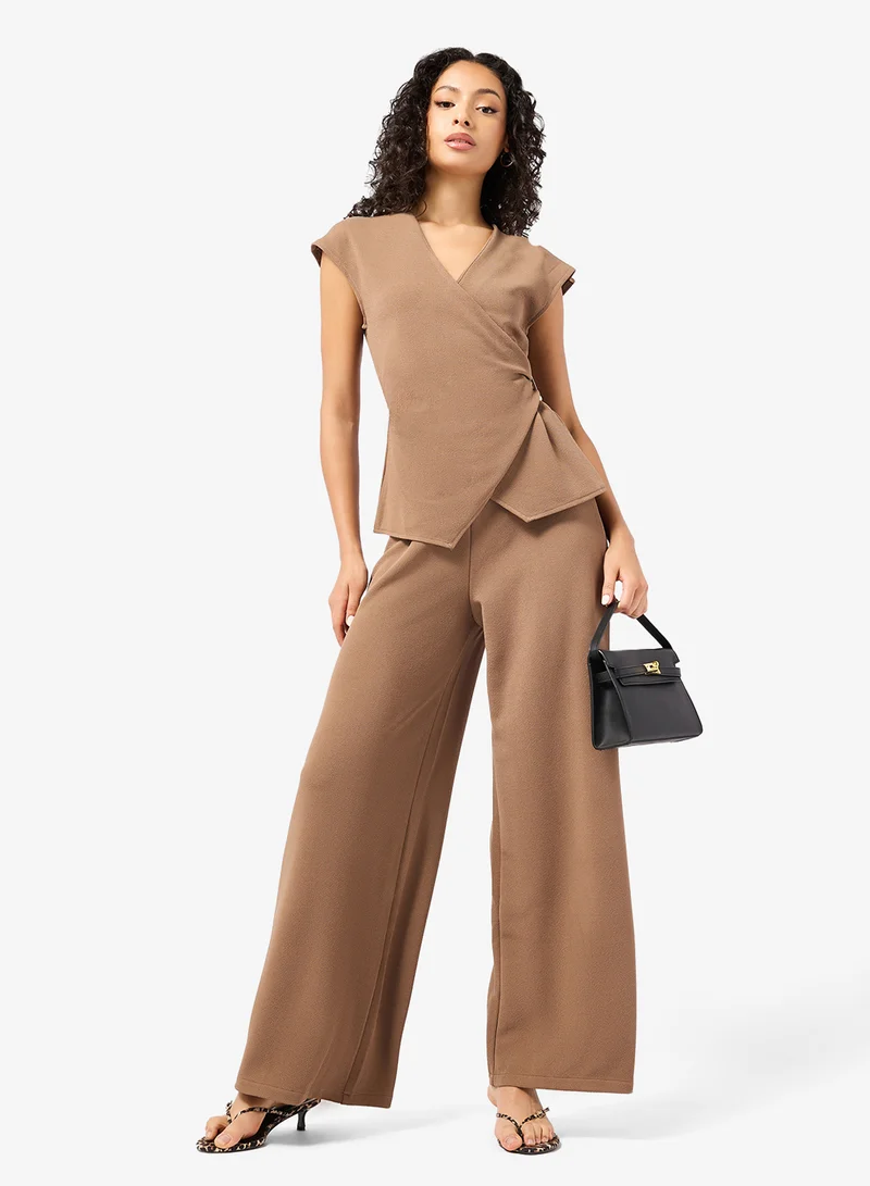 Ginger  Wrap Around Detail Top & Wide Leg Pant Coord Set for Women | Best Price UAE